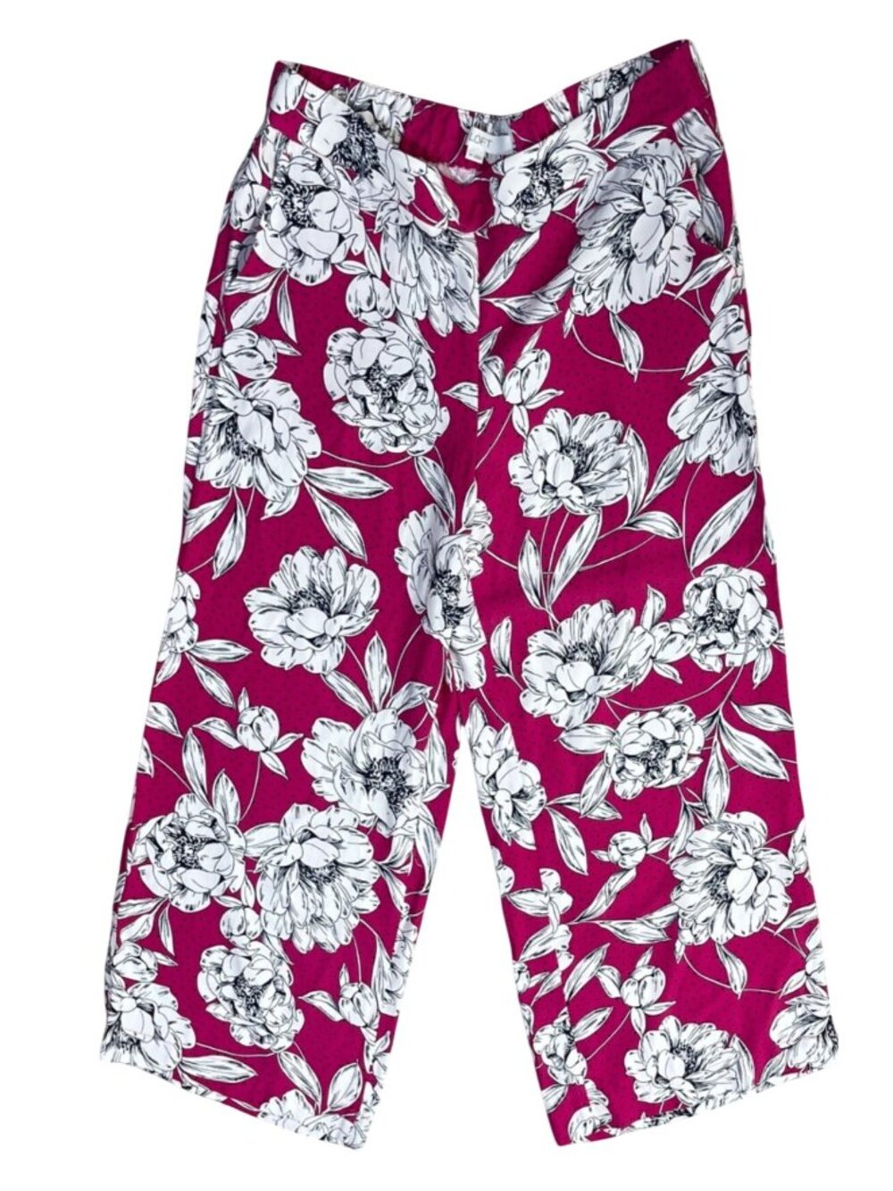 Loft Casual Pants Pink White Floral Pull On Elastic Size MP Medium Petite Length